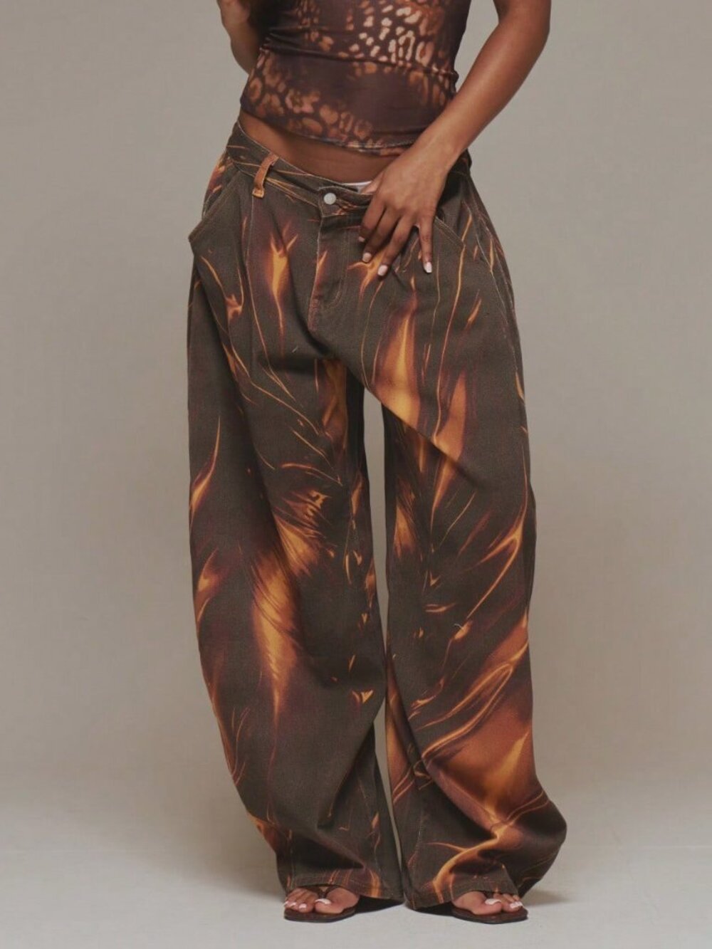 Multicolor Casual Women's Graphic Printed Baggy Low Rise Baggy Pants